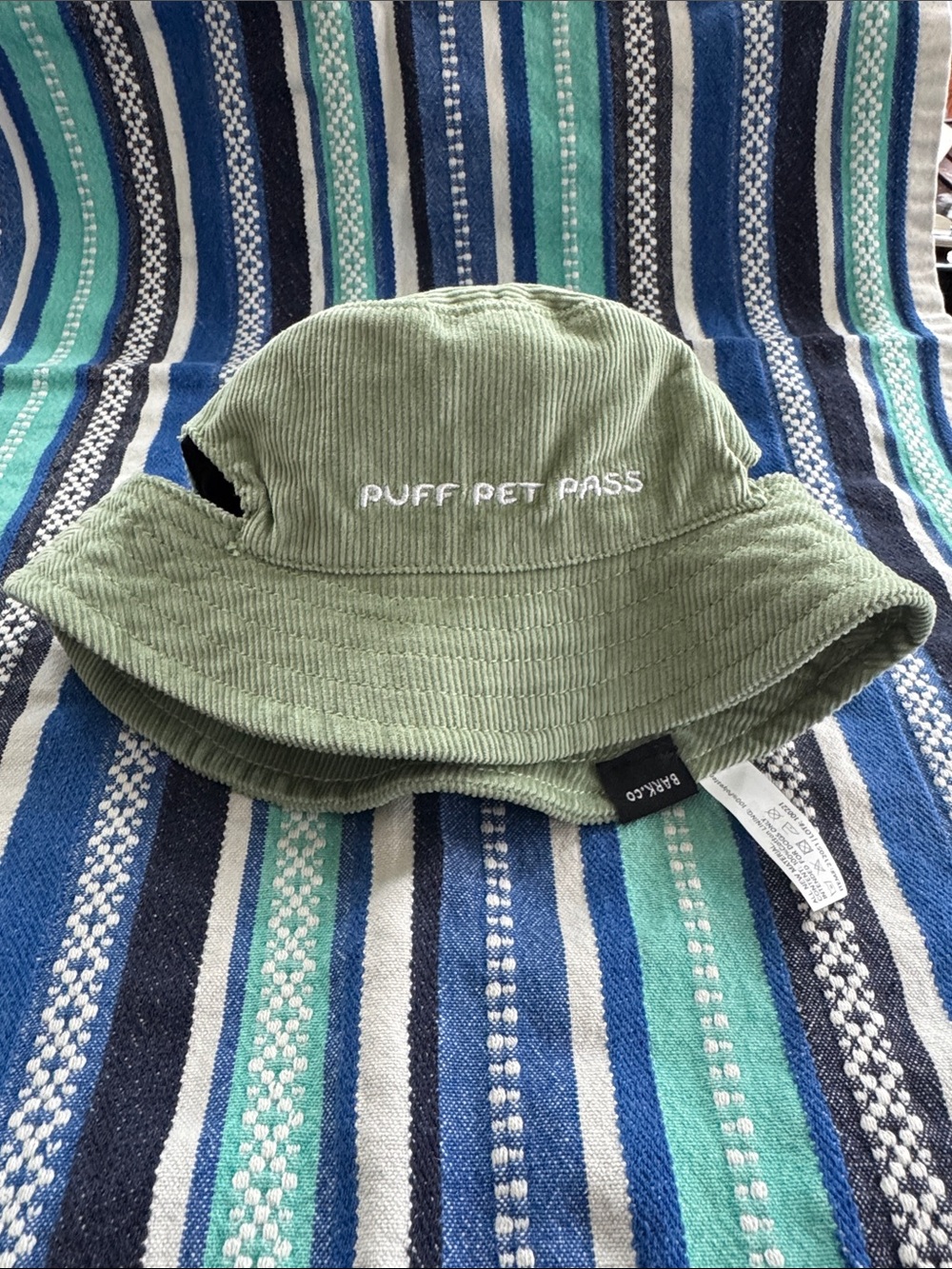 BarkBox Puff Pet Pass Green Corduroy Dog Bucket Hat - Size Medium